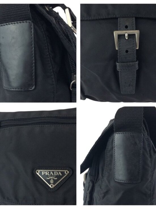 Prada Tessuto Black Silver Nylon Leather Shoulder Bag main image 1